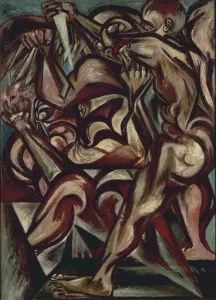 Drucke von Paul Jackson Pollock (1912-1956) , Titel ohne Namensangabe – Nackter Mann mit Messer, 1938–1940 Öl auf Leinwand Jackson Pollock Drucke: Großbritannien,London,Bild mit lebendigem Mann und Messer auf Leinwand aus Öl