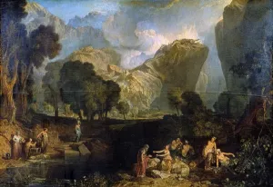 Drucke von Die Göttin des Zwiespalts wählt die Äpfel der Zweifel im Garten der Hasperten ausgestellt 1806: Joseph Mallord William Turner (1775-1851) Englischer Künstler Öl auf Leinwand William Turner Drucke: Die Göttin des Zwiespalts wählt die Äpfel der Zwickung im Garten der Hasperiden
