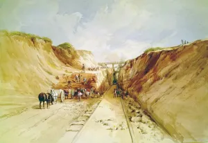 Isambard Kingdom Brunel Engineer Drucke: Construction of a Railway Line, 1841. Digging a cutting on the Great Western Railway