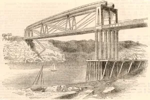 Isambard Kingdom Brunel Drucke: Gespannter Stahlrohrträgerbrücke über den Fluss Wye in Chepstow um 1885. Diese Brücke