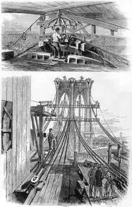 Civil Engineering History Drucke: Brooklyn Suspension Bridge, New York, designed and built by John Augustus Roebling