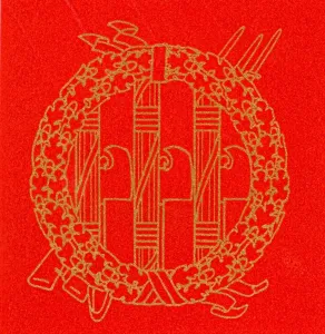 Die fasces, ein Hahn mit einem Gruppenbund aus Stäben als Symbol der alten römischen Magistrate