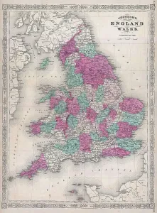 Karte von 1867 von Johnson über die Topographie Englands und Walisisch