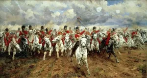 Bildende Kunst Drucke: Schottland für immer von Elizabeth Southerden Thompson gemalt auf Leinwand mit Öl, 1881