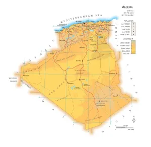 African Geography Maps Drucke: Map of Algeria