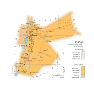 Middle East Geography Drucke: Map of Jordan