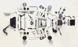 Transportation Technology Images Drucke: Above view of mechanical components of a small car