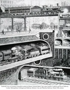 London Underground History Drucke: Sectional view of Londons transport system