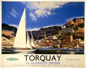 Torquay im glorreichen Devon, britischer Bahnenplakat aus den 50er Jahren
