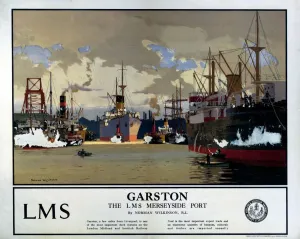 Dampfschiff Drucke: Garston - Die Hafen von Liverpool (Mersey), Poster der LMS, 1923 bis 1947