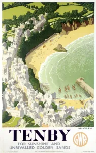 Meistverkaufte Produkte Drucke: Die Posterkarte von Tenby im Jahr 1946 der Great Western Railway (GWR)