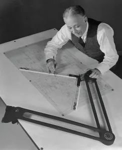 Black And White People Photos Drucke: Draftsman At Work