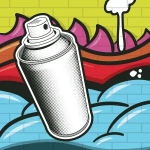 Drucke von Sprühdämmerspray mit Graffiti-Hintergrund Straßenkunst Graffiti Drucke: Spraycan-Graffiti-Kunst