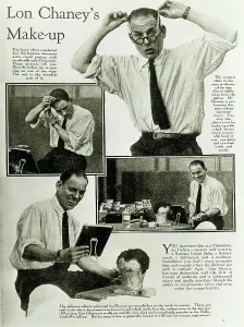 Schauspieler Lon Chaney bei der Anwendung von Make-up