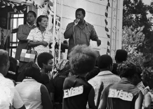 African American Politician Drucke: Charles Evers Speaking Before Crowd