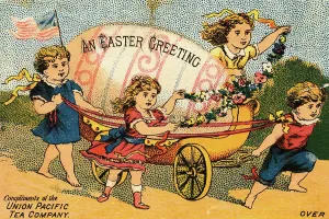 Easter Holiday Traditions Drucke: Children Pulling Giant Easter Egg