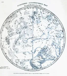 Historical Astronomy Maps Drucke: Circular Map Of The Sky, Constellations
