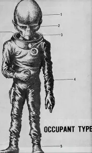 Drucke von (Ursprünglicher Titel) 2/20/1970 - Oklahoma City, OK: Hast du jemals diesen Charakter gesehen Oklahoma Drucke: Zeichnung eines Aliens in Raumanzug