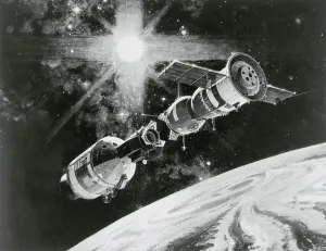 Space Exploration Art Drucke: Drawing of Two Spacecraft Docking