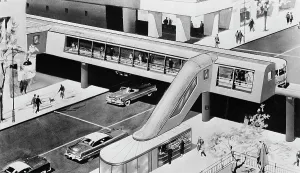 Vintage Train Station Design Drucke: Futuristic Elevated Train