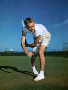 Australian Sports History Drucke: Jack Kramer Practicing his Swing