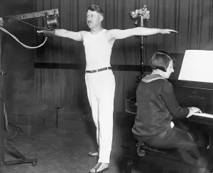 Morning Exercise Routine Drucke: Man Broadcasting an Exercise Radio Program