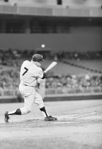 Vereinigte Staaten Von Amerika Drucke: Mickey Mantle schlägt einen Homerun