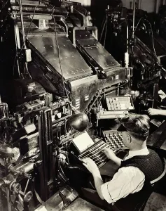 Printing Technology History Drucke: Printer Operating at Linotype Machine