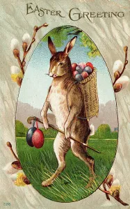 Easter Greeting Card Drucke: Rabbit Carrying Easter Eggs