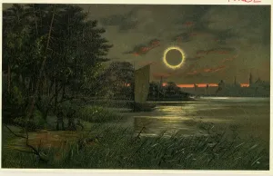 River Landscape Painting Drucke: Scenic Impression of Solar Eclipse