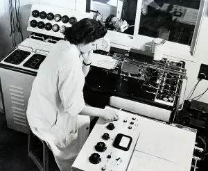 Laboratory Equipment Use Drucke: Technician Using Electroencephalograph