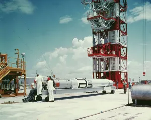 Cape Canaveral Launch Site Drucke: Technicians Testing Vanguard Rocket