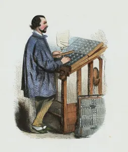 Bettmann Archive Images Online Drucke: Typesetter Using Composing Stick