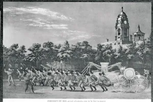 NYC Historical Images Drucke: View of Firemen Pulling Their Own Wagon