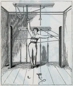 Vintage Health And Wellness Drucke: Man Using Early Exercise Machine