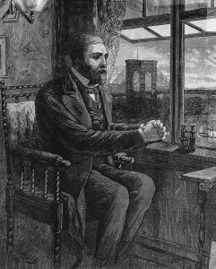 Civil Engineering History Drucke: Washington Roebling Sitting with Brooklyn Bridge in Background