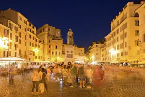 Bildhauerei Drucke: Piazza del Campo con der Statue von Giordano Bruno am Abend in Rom im Lazio Italien