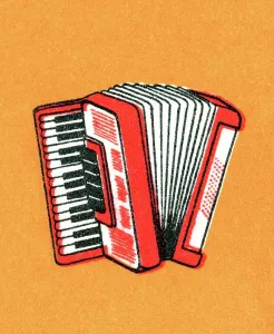 Drucke von Ein Meisterwerk der Kunst, das uns in die Welt der Musik entführt. Die Akkordeon, ein Instrument voller Leben und Leidenschaft, wird hier mit außergewöhnlicher Präzision und Empathie dargestellt Pop-Art Drucke: Ein Akkordeon im Kunstwerk