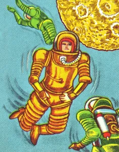 Blue Background Artwork Drucke: Astronauts in Outer Space