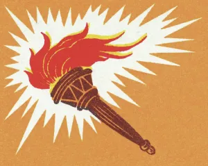 Drucke von Ein flammender Fackelstrahl erfüllt die Dunkelheit, während die Schatten sich zurückziehen. Die Intensität des Feuers ist atemberaubend und faszinierend, ein Symbol der Energie und Leidenschaft Pop-Art Drucke: Ein brennender Fackelakt