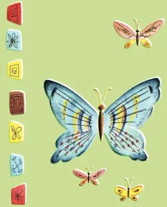 Green Background Artwork Drucke: Butterfly pattern