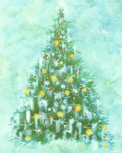 Botanisch Drucke: Weihnachtsbaum mit dekorativen Elementen