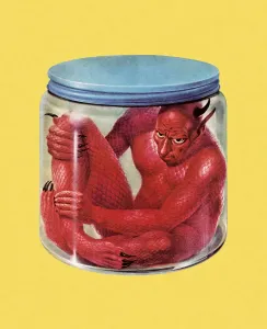 Colored Background Illustration Drucke: Devil in Jar