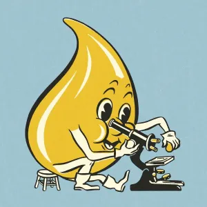 Science Illustration Drucke: Drop Character Looking in a Microscope