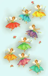 Drucke von Ein zauberhafter Schmetterling fliegt durch ein Meer aus Blumen, in einem farbenfrohen und phantasievollen Bild, das die Fantasie beflügelt Pop-Art Drucke: Ein zauberhaftes Märchenmotiv