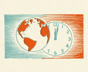 Colored Background Painting Drucke: Globe and Clock