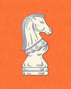 Drucke von Ein edler Ritter, bereit zum Kampf: Diese faszinierende Kunstillustration zeigt einen klassischen Schachbrett-Ritter in all seiner Pracht Pop-Art Drucke: Der Ritter im Schachspiel
