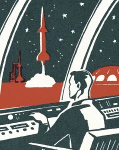 Ein Mann an der Steuerung während eines Raketenstarts