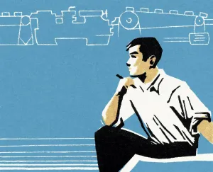 Pop Art Illustrations Drucke: Man Studying a Plan