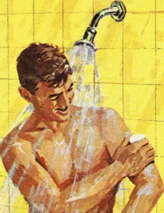 Pop-Art Drucke: Ein Mann unter der Dusche